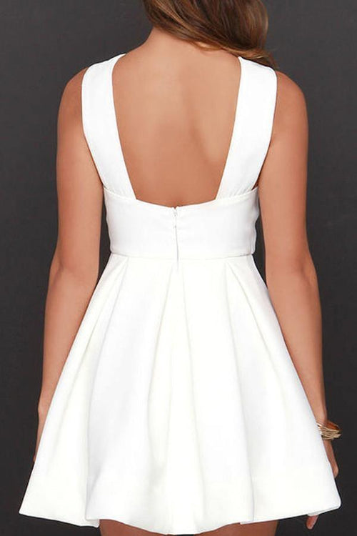 Abito da cerimonia bianco in satin e chiffon a linea ad A per laurea e festa di ritorno a casa