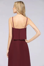 Vestido de Dama de Honra em Chiffon com Alças Finas, Decote em V e Corte em A, Sem Mangas