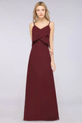 Vestido de Dama de Honra em Chiffon com Alças Finas, Decote em V e Corte em A, Sem Mangas