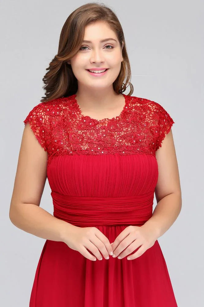 Robe de soirée en mousseline avec appliques, coupe droite, longueur au sol, grande taille, manches courtes cape en dentelle
