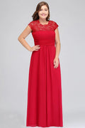 Robe de soirée en mousseline avec appliques, coupe droite, longueur au sol, grande taille, manches courtes cape en dentelle