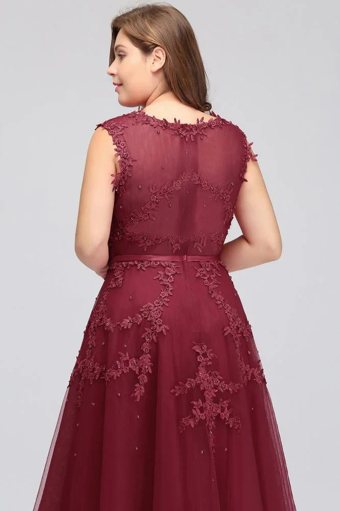 A-Linien-Besatz bodenlang ärmelloses Abendkleid in Übergröße aus Tüll mit Applikationen und Kristallen