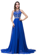 Abito da sera a linea ad A, senza maniche, in tulle, lungo fino al pavimento, con perline di cristallo