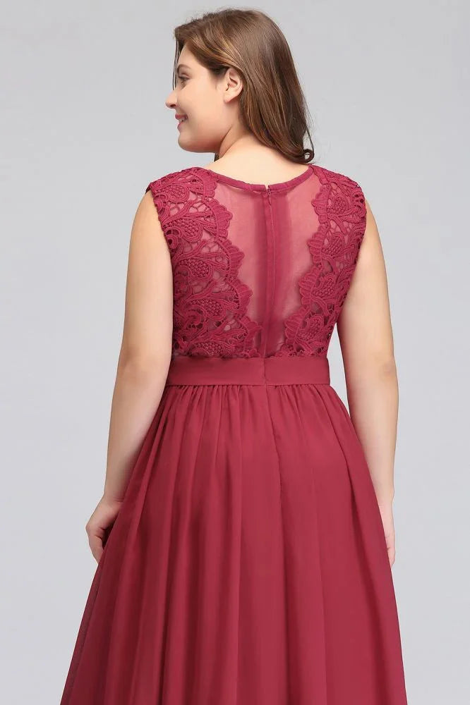 Robes de soirée longues sans manches en dentelle et mousseline, coupe droite, grande taille, avec ceinture