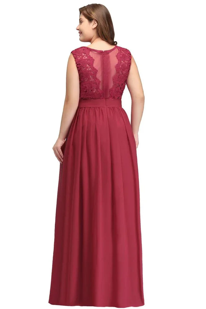 Robes de soirée longues sans manches en dentelle et mousseline, coupe droite, grande taille, avec ceinture