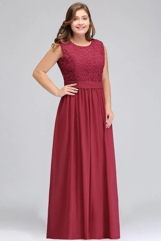 Robes de soirée longues sans manches en dentelle et mousseline, coupe droite, grande taille, avec ceinture
