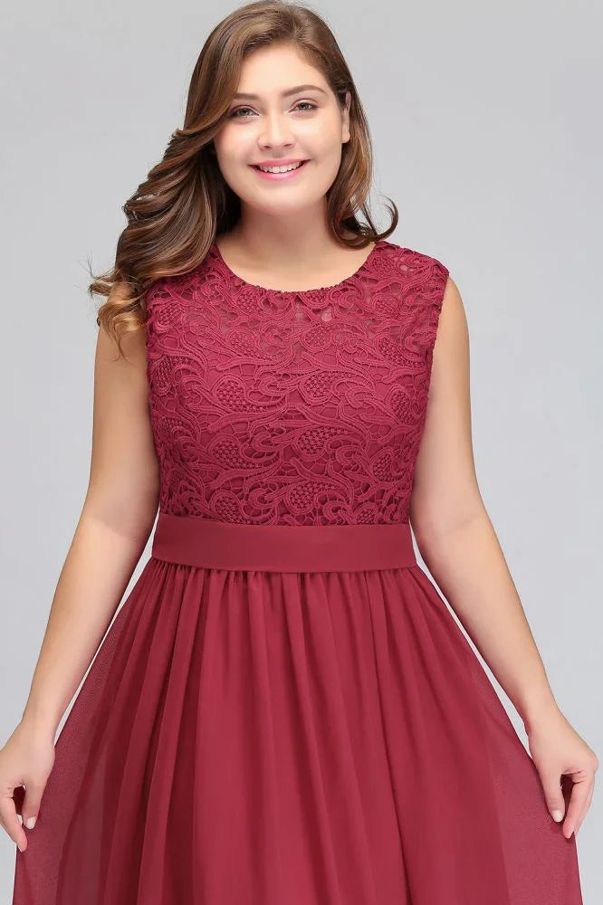Robes de soirée longues sans manches en dentelle et mousseline, coupe droite, grande taille, avec ceinture