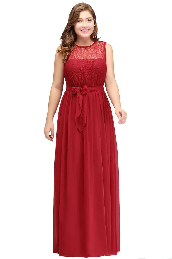 A-Linien-Kurzarmloses Abendkleid aus Chiffon in Übergröße mit Rüschen und Schleife