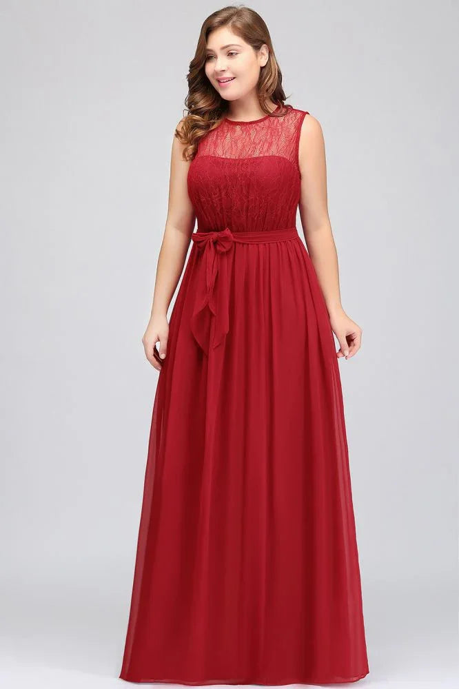 A-Linien-Kurzarmloses Abendkleid aus Chiffon in Übergröße mit Rüschen und Schleife