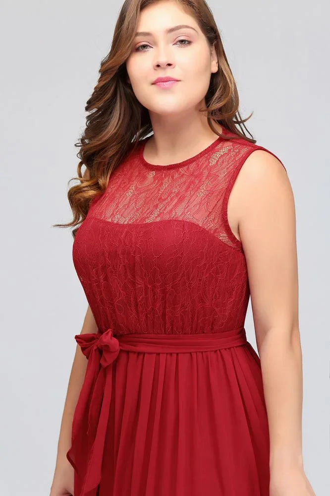 A-Linien-Kurzarmloses Abendkleid aus Chiffon in Übergröße mit Rüschen und Schleife