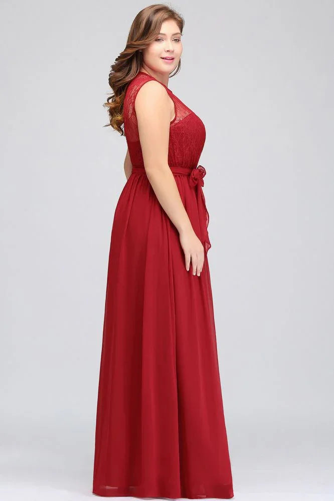 A-Linien-Kurzarmloses Abendkleid aus Chiffon in Übergröße mit Rüschen und Schleife