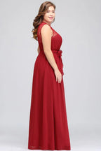 A-Linien-Kurzarmloses Abendkleid aus Chiffon in Übergröße mit Rüschen und Schleife
