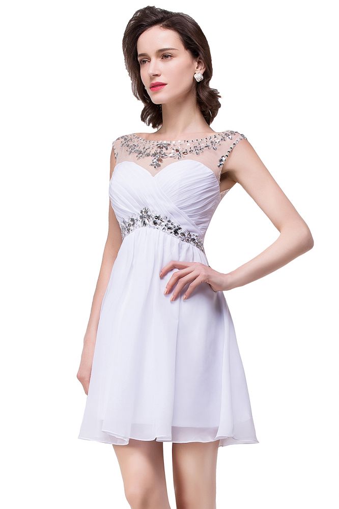 Vestido de festa em chiffon com joia de cristal em linha A