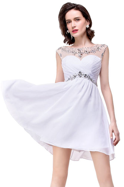 Vestido de festa em chiffon com joia de cristal em linha A
