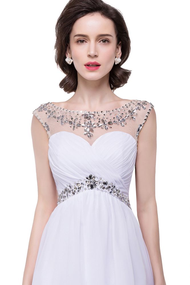 Vestido de festa em chiffon com joia de cristal em linha A