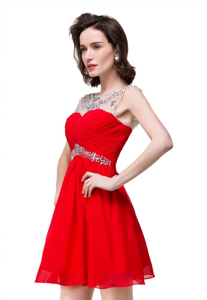 Vestido de festa em chiffon com joia de cristal em linha A