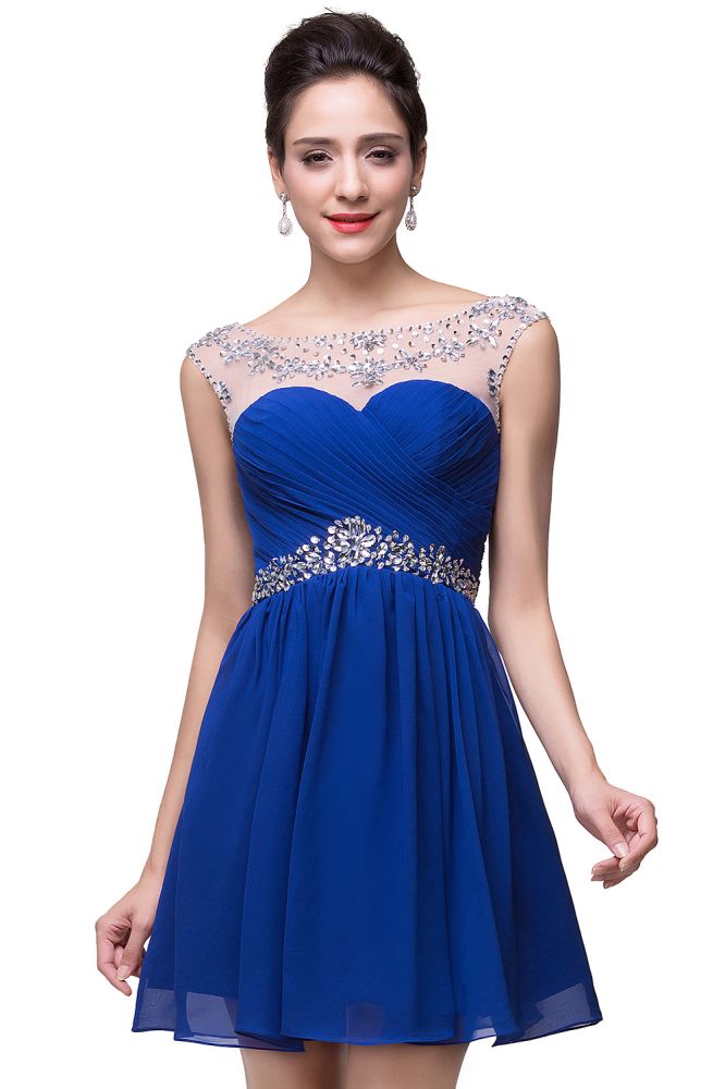 Vestido de festa em chiffon com joia de cristal em linha A