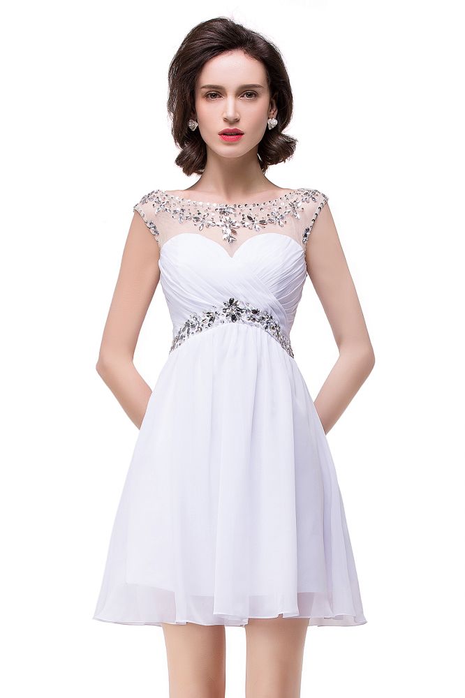 Vestido de festa em chiffon com joia de cristal em linha A