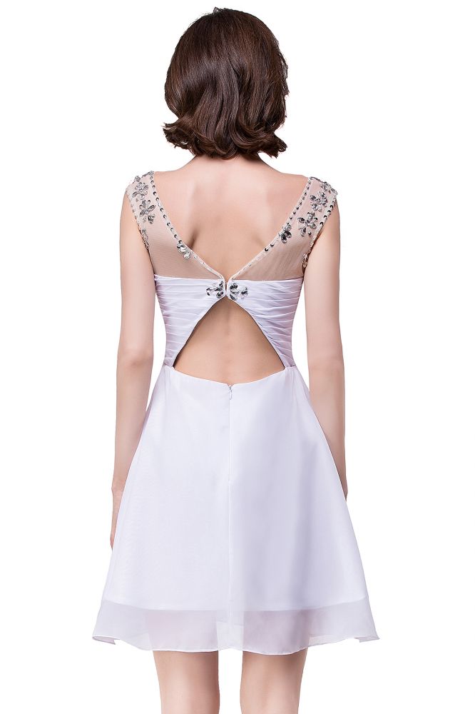 Vestido de festa em chiffon com joia de cristal em linha A