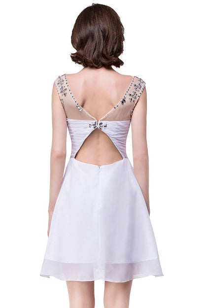 Vestido de festa em chiffon com joia de cristal em linha A