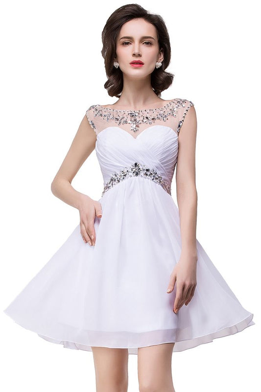 Vestido de festa em chiffon com joia de cristal em linha A