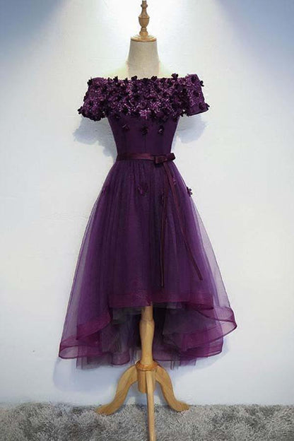 A-Linie Süßes Lila High Low Ballkleid Lila Homecoming Kleid