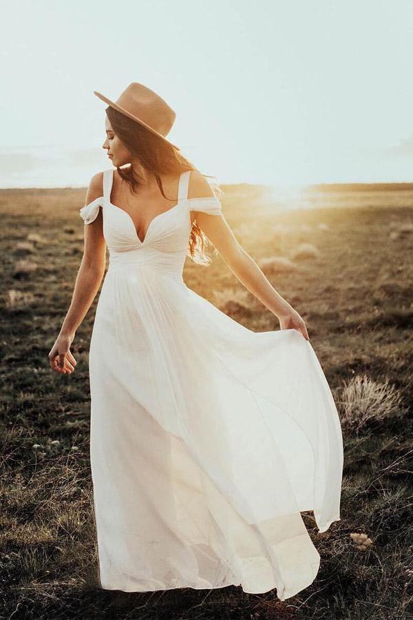 Robe de mariée élégante en mousseline de soie ivoire de style A-line WD414