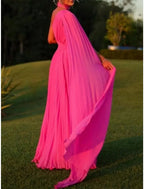 Abito da sera a linea ad A elegante formale con strascico spazzola senza maniche monospalla in chiffon con pieghe arricciate