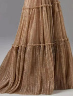 Sunnderly A-Line Evening Gown Glittering Dress Formal Wedding Guest Floor Length Sleeveless Strapless Tulle with Pleats