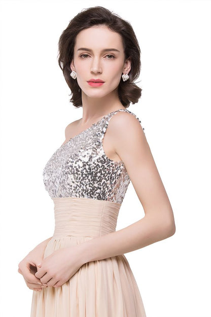 A-Linie Bodenlanges Chiffon-Abendkleid mit Pailletten