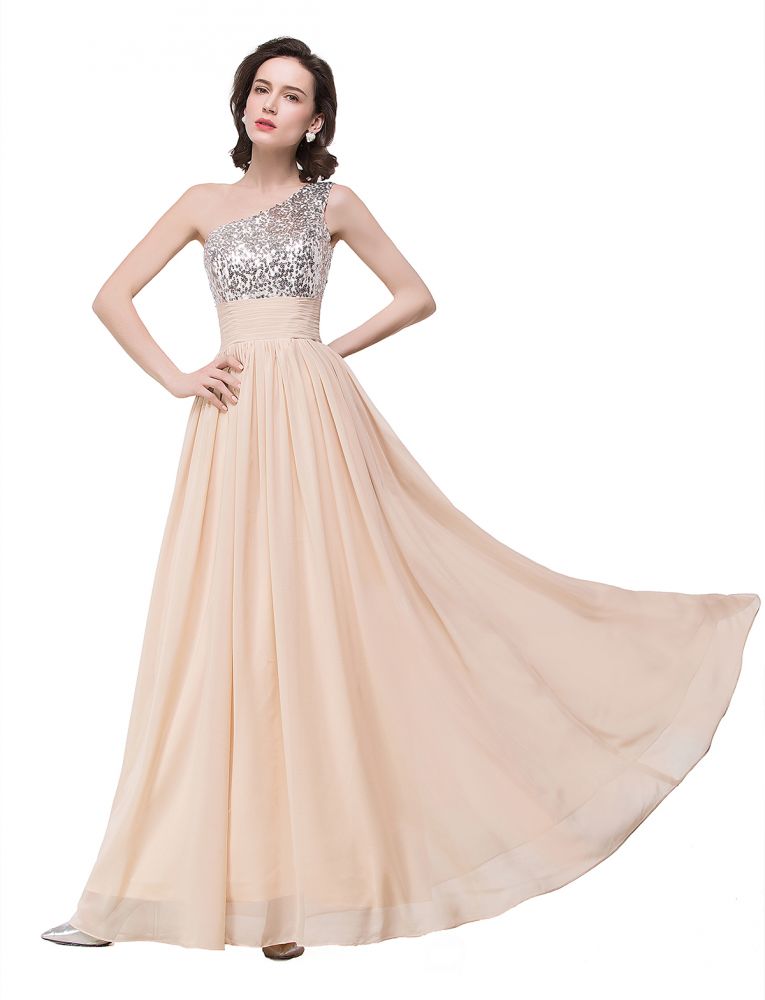 A-line Floor-length Chiffon Evening Dress with Sequined