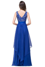 Abito da sera lungo fino al pavimento in chiffon e pizzo a linea ad A