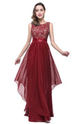 Abito da sera lungo fino al pavimento in chiffon e pizzo a linea ad A