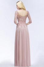 A-line Floor Length Half Sleeves Appliques Bridesmaid Dresses with Sash