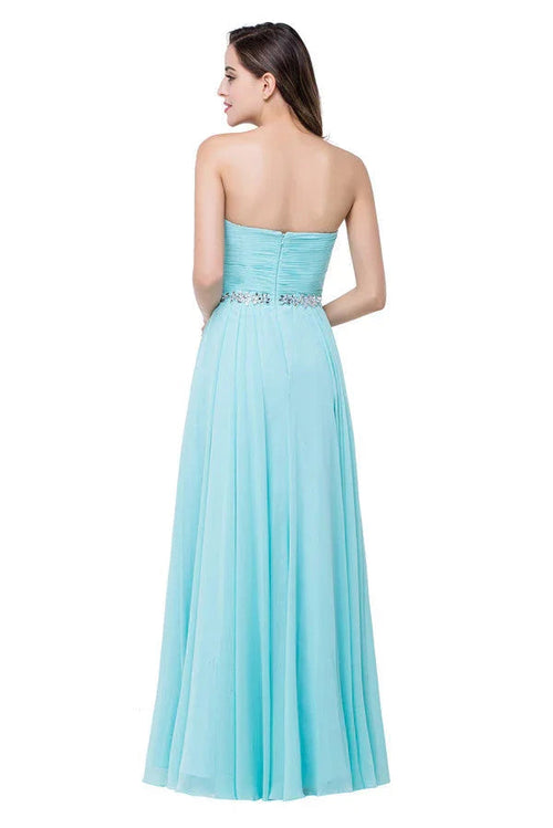 Abito da damigella d'onore in chiffon con volant, linea a trapezio, lunghezza fino al pavimento, scollo a cuore