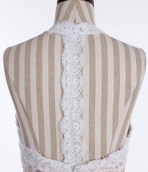 Abito da sposa lungo da spiaggia in chiffon senza maniche con collo ad anello e pizzo a linea ad A