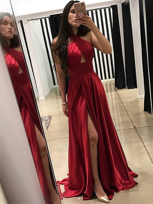 Vestidos de fiesta de satén con efecto seda, sin mangas, con volantes y corte A
