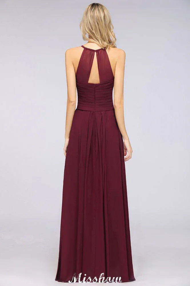 Robe de demoiselle d'honneur sans manches à encolure en V et col licou, coupe en A, à volants, robe de soirée ample