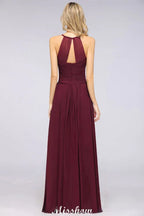 Robe de demoiselle d'honneur sans manches à encolure en V et col licou, coupe en A, à volants, robe de soirée ample