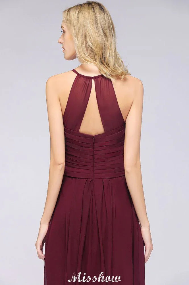 Robe de demoiselle d'honneur sans manches à encolure en V et col licou, coupe en A, à volants, robe de soirée ample