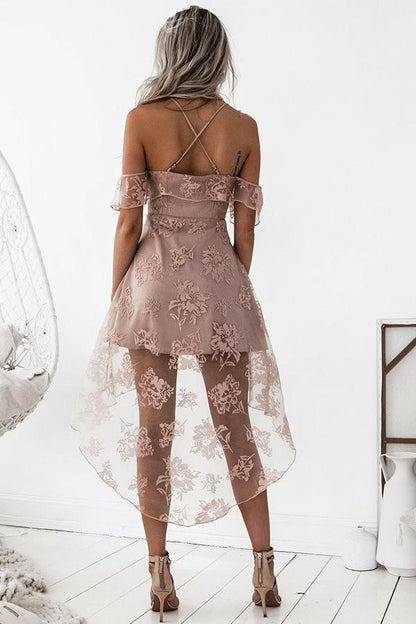 A-Linie High Low Blush Ärmelloses Homecoming-Kleid aus Spitze