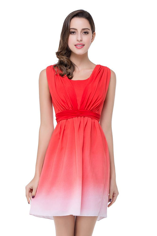 Vestido de Dama de Honra Vermelho em Linha A com Pedraria