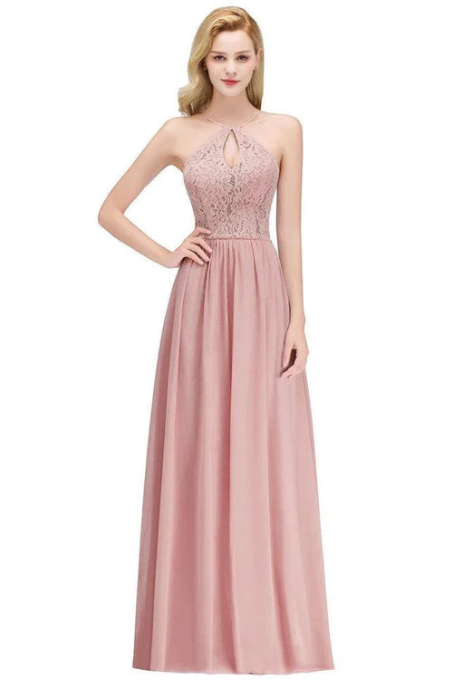 Top in pizzo con scollo a goccia a linea ad A Abito lungo da damigella con spalline sottili