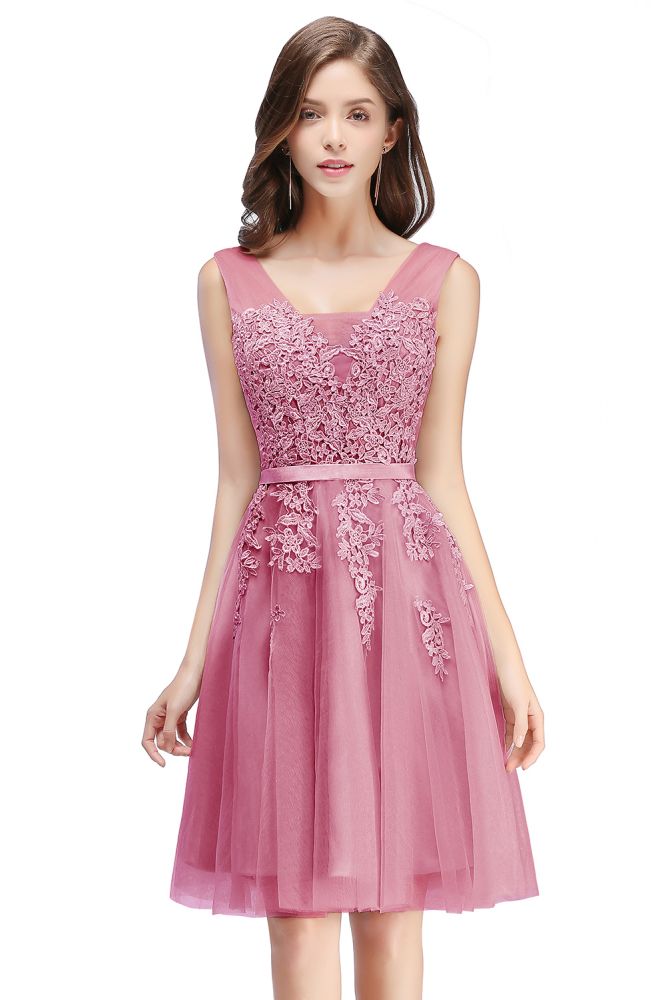 Knielanges A-Linien-Ballkleid aus Tüll mit Applikationen