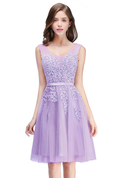 Knielanges A-Linien-Ballkleid aus Tüll mit Applikationen