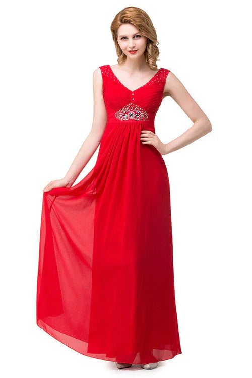 Vestidos de Dama de Honra Vermelhos, Comprimento ao Joelho, Corte em A, Decote em V