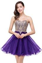 A Line Lace Appliques Sweetheart Short Prom Dresses