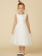 NumberSea - A - Line Lace Tulle Sleeveless Jewel Neck Wedding First Communion Flower Girl Dresses