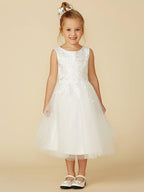 NumberSea - A - Line Lace Tulle Sleeveless Jewel Neck Wedding First Communion Flower Girl Dresses