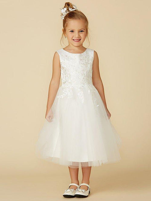 A Line Lace Tulle Sleeveless Jewel Neck First Communion Flower Girl Dress - photo 1
